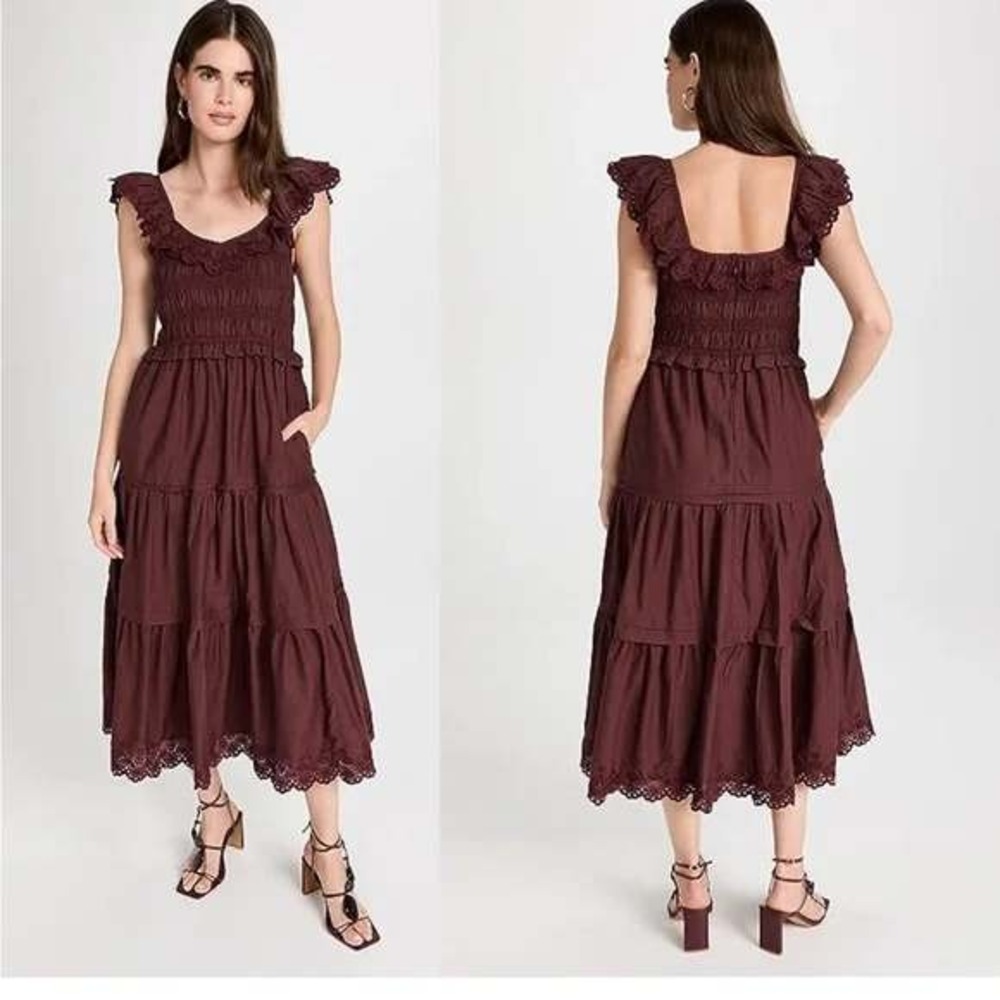 Madewell Lucie Embroidered Cotton Midi Dress Vintage Mulberry 28W NWT